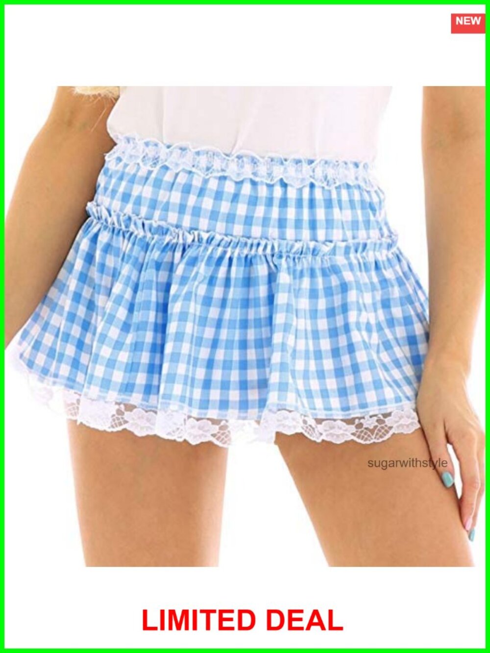 Faretumiya Women Gingham Pleated Mini Skirt Y2k Ruffle A-Line Plaid